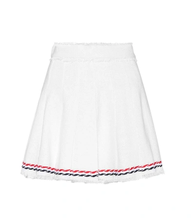 Thom Browne Frayed Tweed Pleated Skirt In White