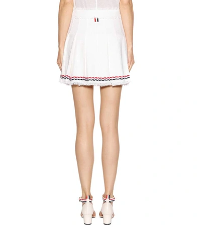 Shop Thom Browne Pleated Cotton Mini Skirt In White