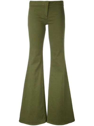 Balmain Woman Low-rise Cotton-blend Twill Flared Pants Army Green In Kaki Clairverde