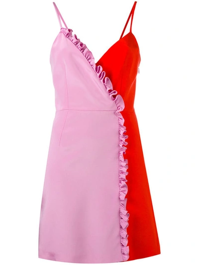 Fausto Puglisi Ruffled Silk Satin Mini Dress, Purple In Pink & Red