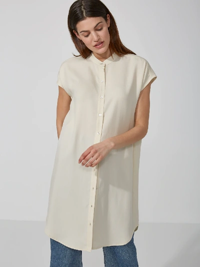 Shop Frank + Oak Sleeveless Band-collar Tencel Shirtdress In Snow White