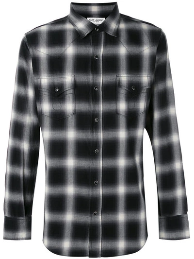 Saint Laurent Classic Western Shirt In Black And White Plaid Cotton