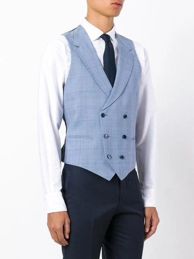 Shop Caruso Grid Waistcoat In Grey