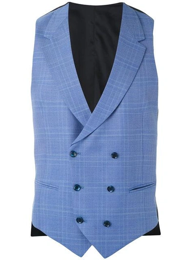Shop Caruso Plaid Double Breasted Waistcoat - Blue