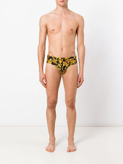 Shop Versace Baroque Print Swimming Briefs