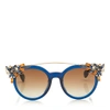 JIMMY CHOO VIVY Blue and Gold Round Framed Sunglasses with Detachable Jewel Clip On