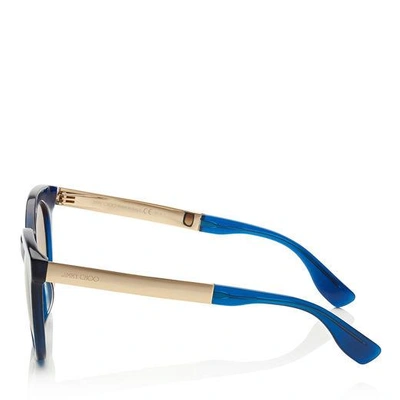 Shop Jimmy Choo Vivy Blue And Gold Round Framed Sunglasses With Detachable Jewel Clip On In E6y Brown Shaded