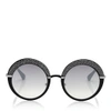Jimmy Choo Gotha Black Palladium And Glitter Round Framed Sunglasses In Efu Grey Shaded Silver Mirror