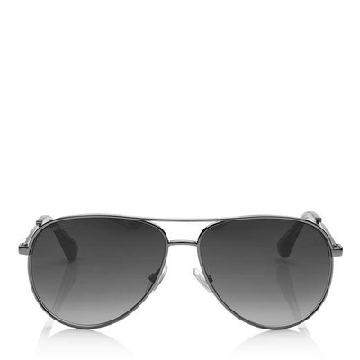 Shop Jimmy Choo Jewly Dark Ruthenium Aviator Sunglasses In E9o Dark Grey Shaded
