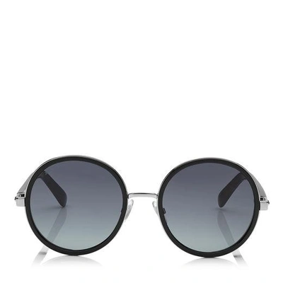 Shop Jimmy Choo Andie Black Acetate Round Framed Sunglasses With Silver Lurex Detailing In Ehd Grey Shaded