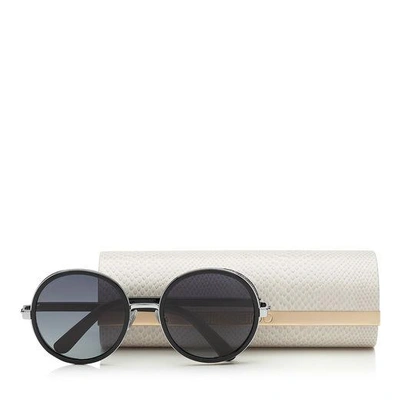 Shop Jimmy Choo Andie Black Acetate Round Framed Sunglasses With Silver Lurex Detailing In Ehd Grey Shaded