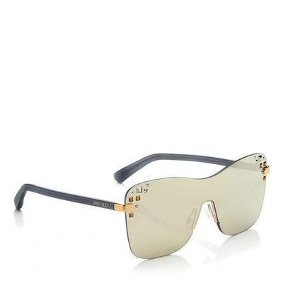 Shop Jimmy Choo Mask Rose Gold And Grey Round Frame Sunglasses With Swarovski Crystals In Em3 Grey Silver Mirror