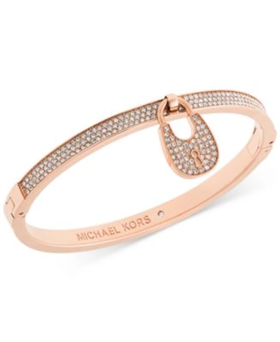 Michael Kors Pavé Crystal Accented Padlock Bracelet In Rose Gold