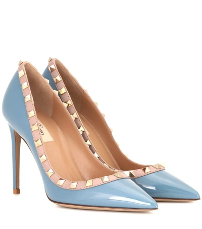 Shop Valentino Rockstud Patent Leather Pumps In Blue