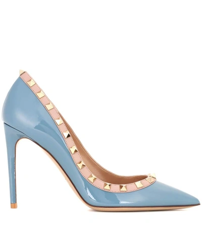 Shop Valentino Rockstud Patent Leather Pumps In Blue