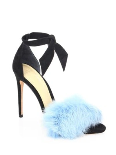 Shop Alexandre Birman Clarita 100 Rabbit Fur & Suede Ankle-strap Sandals In Black-blue