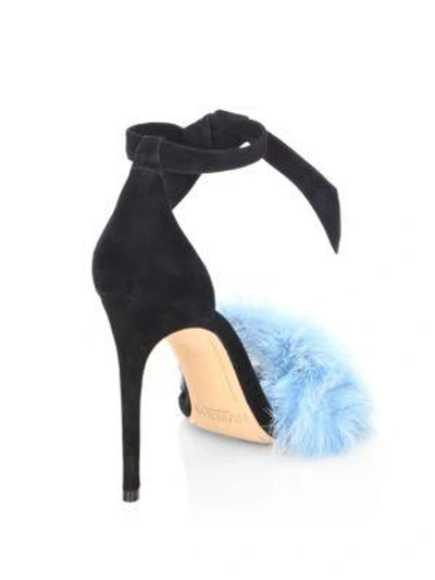 Shop Alexandre Birman Clarita 100 Rabbit Fur & Suede Ankle-strap Sandals In Black-blue