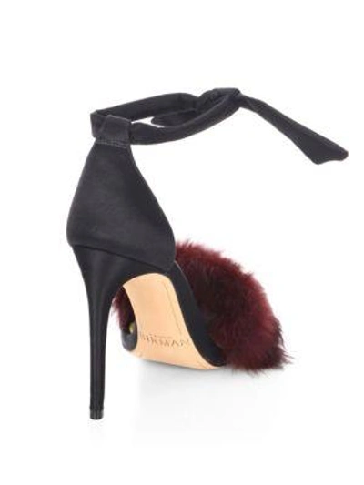 Shop Alexandre Birman Clarita 100 Rabbit Fur & Satin Ankle-strap Sandals In Black-wine Berry