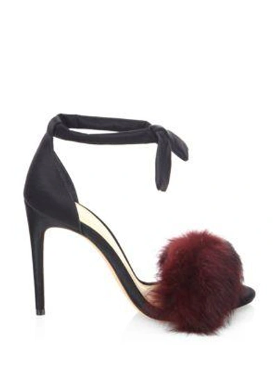 Shop Alexandre Birman Clarita 100 Rabbit Fur & Satin Ankle-strap Sandals In Black-wine Berry