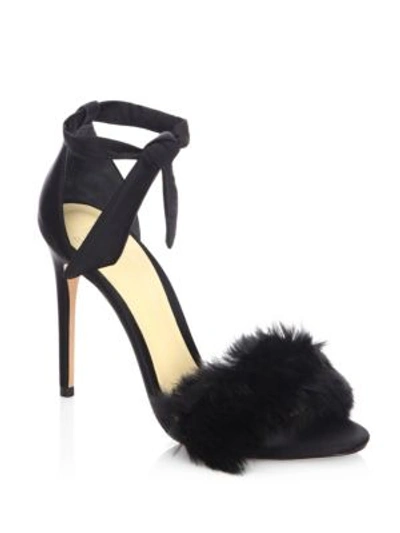 Shop Alexandre Birman Clarita 100 Rabbit Fur & Satin Ankle-strap Sandals In Black