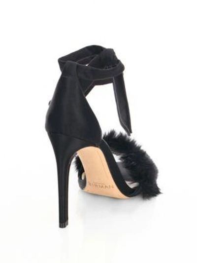 Shop Alexandre Birman Clarita 100 Rabbit Fur & Satin Ankle-strap Sandals In Black