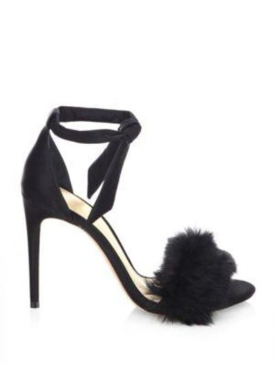 Shop Alexandre Birman Clarita 100 Rabbit Fur & Satin Ankle-strap Sandals In Black