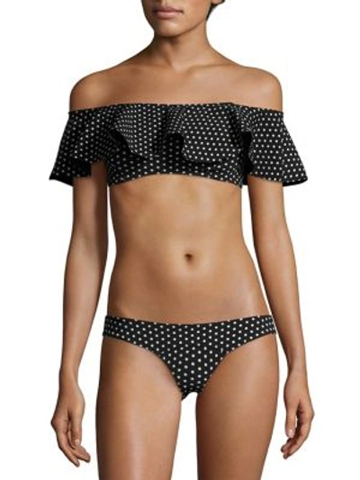 Shop Lisa Marie Fernandez Mira Polka Dot Flounce Bikini In Black