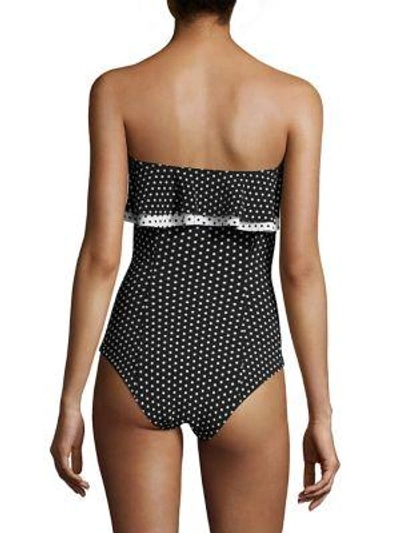 Shop Lisa Marie Fernandez Sabine Double Ruffle One-piece Maillot In Black Polka Dots