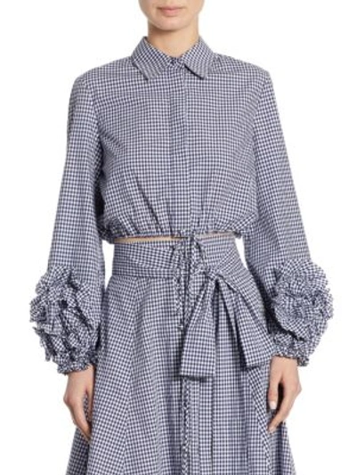 Shop Alexis Margaret Cropped Gingham Cotton Top In Blue Gingham