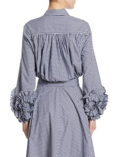 Shop Alexis Margaret Cropped Gingham Cotton Top In Blue Gingham