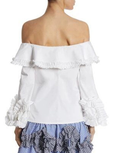 Shop Alexis Regine Ruffle Off-the-shoulder Top In Blue Gingham