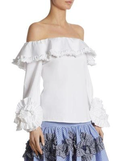 Shop Alexis Regine Ruffle Off-the-shoulder Top In Blue Gingham