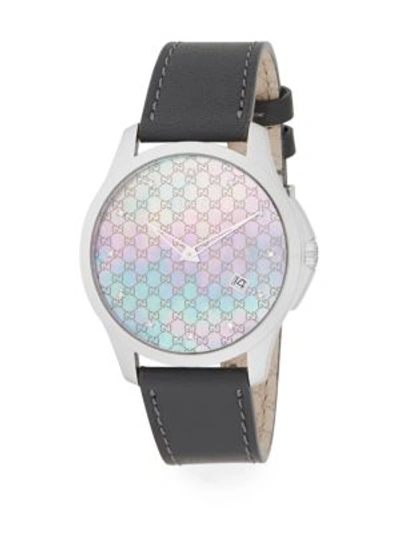 Gucci Diamond, Grey Mother-of-pearl, Stainless Steel & Leather-strap Watch In Black