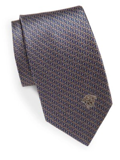 Versace Notched Two-tone Silk Tie In Blue