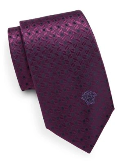 Versace Square Print Silk Tie In Violet