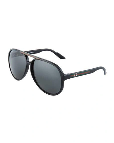 Gucci Plastic Aviator Sunglasses W/ Web Detail, Black