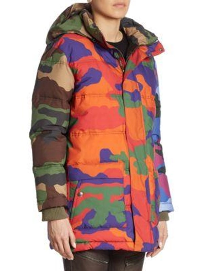 Shop Moschino Camouflage Puffer Coat