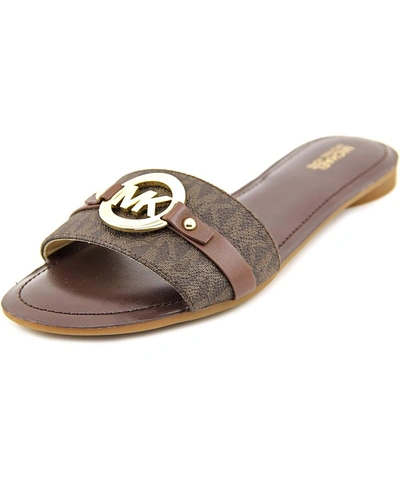 Michael Michael Kors Molly Slide   Open Toe Leather  Slides Sandal' In Brown
