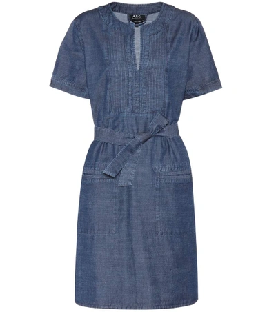 Shop Apc Cotton Dress In Iedigo Delave