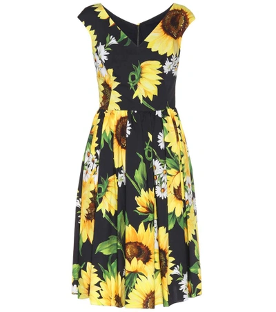 Dolce & Gabbana Printed Cotton Dress With A Full Skirt In Sunflower Print