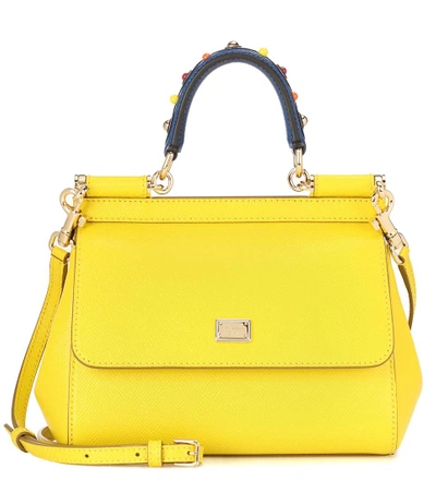 Dolce & Gabbana Sicily Small Leather Shoulder Bag In Yellow