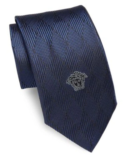 Versace Printed Silk Tie In Navy