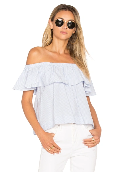 Anine Bing Off-shoulder Striped Top With Cotton In Light Blue