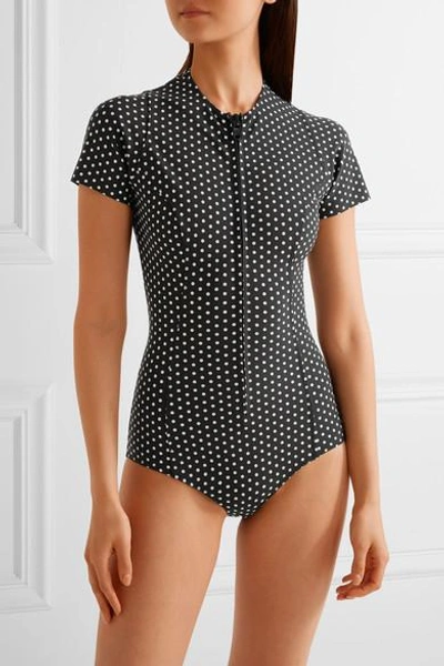 Shop Lisa Marie Fernandez Farrah Polka-dot Bonded Swimsuit In Black