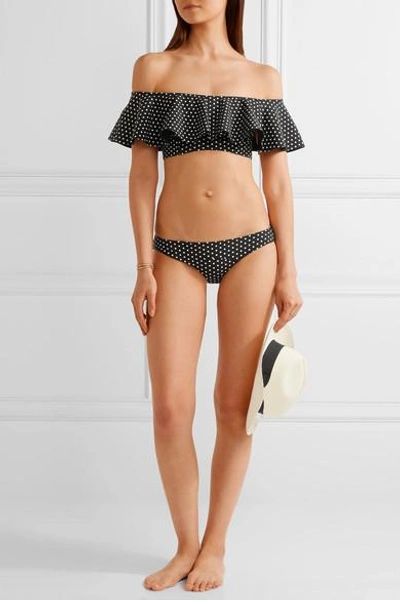 Shop Lisa Marie Fernandez Mira Flounce Ruffled Off-the-shoulder Polka-dot Bonded Bikini