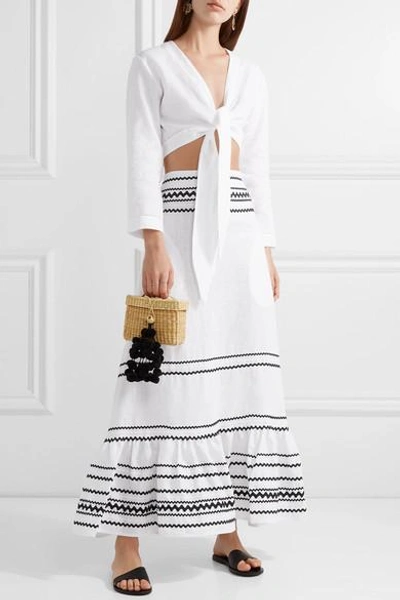 Shop Lisa Marie Fernandez Fiesta Rickrack-trimmed Ruffled Linen Maxi Skirt In White