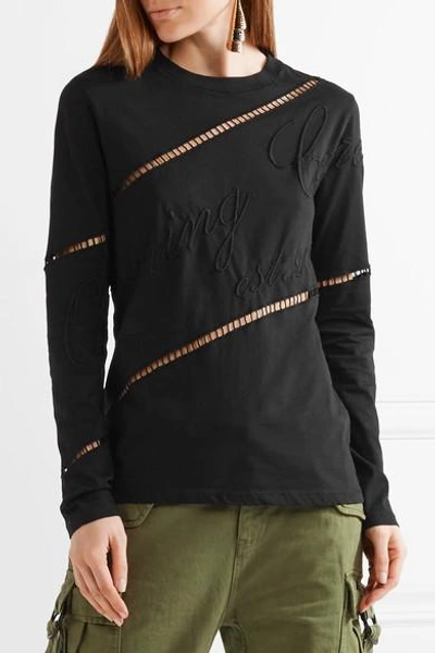 Shop Opening Ceremony Cutout Embroidered Cotton-jersey Top In Black
