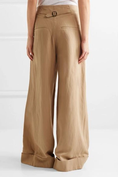 Shop Ulla Johnson Gaucho Pleated Broadcloth Wide-leg Pants In Light Brown