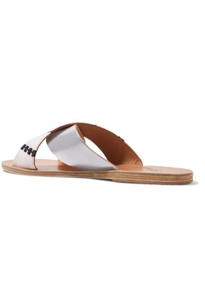 Shop Ancient Greek Sandals + Lemlem Thais Metallic Leather And Jacquard Slides