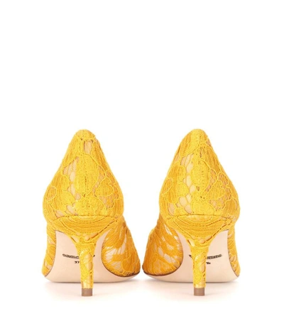 Shop Dolce & Gabbana Bellucci Embellished Lace Pumps In Yellow